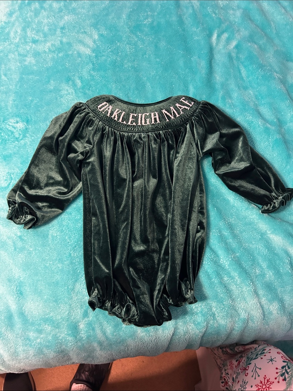 Green Velvet Oakleigh Smocked Bubble